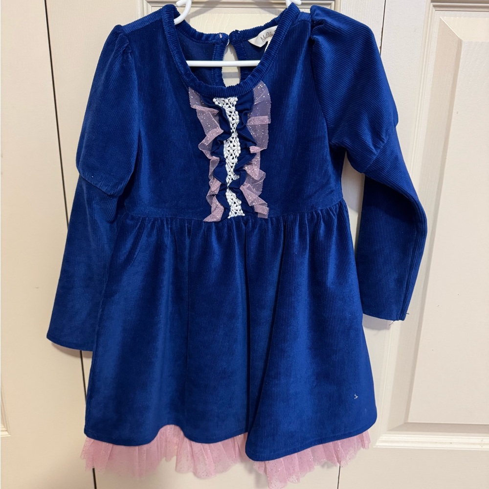 Matilda Jane Heart to Heart Blue Clara Long Sleeve Velour Dress Girls Size 4